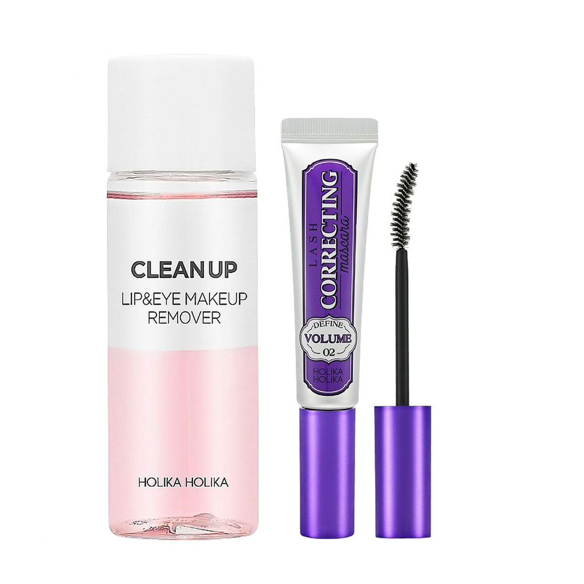 Набір Holika Holika (туш для вій Lash Correcting Mascara 02, 9 мл + засіб для зняття макіяжу Clean Up Lip &amp; Eye Makeup Remover, 30 мл)
